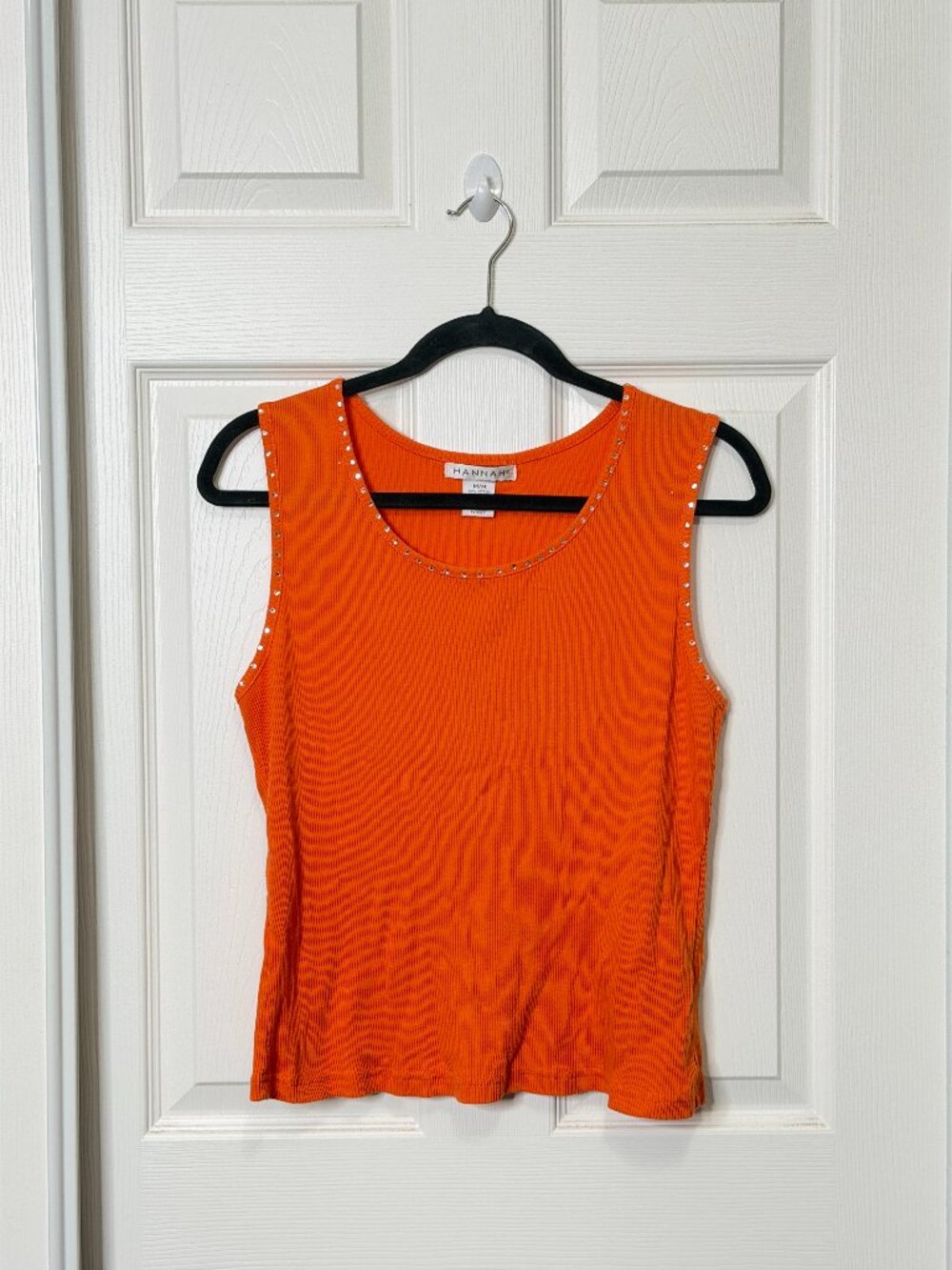 Rhinestone Y2K Orange Ribbed Tank Top- Women's Medium